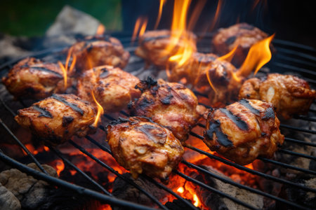 Smoky Chicken meat on grill. Bbq roast food. Generate AIの素材