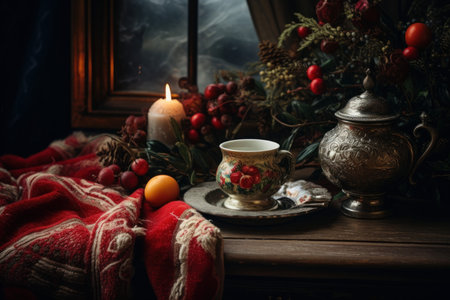 Heartwarming Christmas composition. Decoration platform luxury. Generate AIの素材