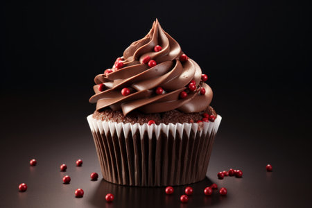 Inviting Chocolate cupcake banner. Dark cake. Generate AIの素材