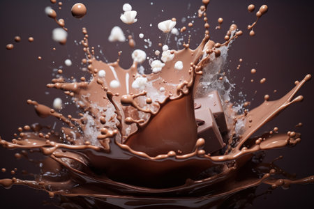 Cocoa chocolate splash. Wave drink cream. Generate AIの素材