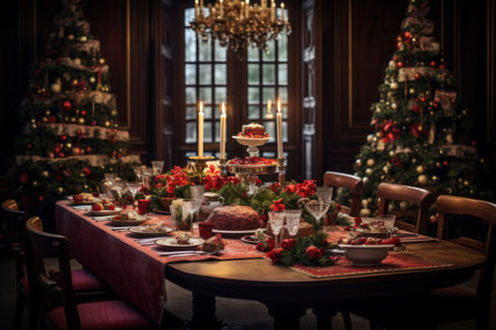 Festive Christmas composition dinner table. Festive merry. Generate AIの素材