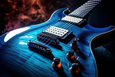 Vibrant Electric blue guitar background. Sound wood. Generate AIの素材