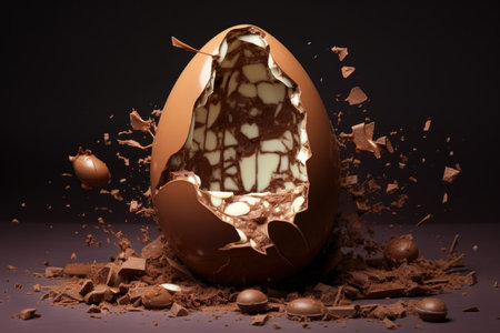 Exploded milk chocolate egg easter. sweet cocoa. Generate AIの素材