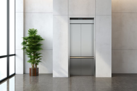 Realistic Elevator mockup background. Concrete floor. Generate AIの素材