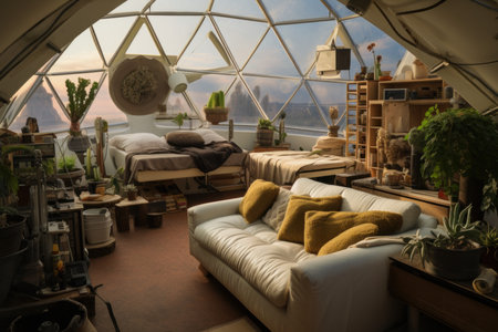 Dome living garden space. Modern design. Generate AIの素材