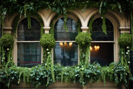 Elegant Decorated window interior. Magic comfort. Generate AIの素材