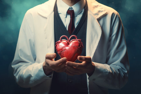 Attentive Doctor hand hearts. Medical patient. Generate AIの素材