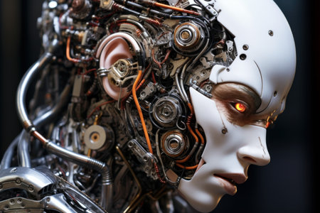 Intricate Detailed cyborg head. Future automation. Generate AIの素材