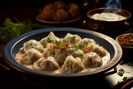 Juicy Dishes georgian khinkali. Meal food. Generate AIの素材