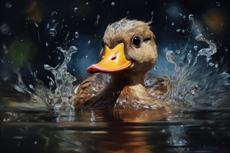 Serene Duck bird park lake. Natural swim male. Generate AIの素材