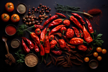 Dehydrated Dry peppers tomatoes. Meal lunch diet. Generate AIの素材