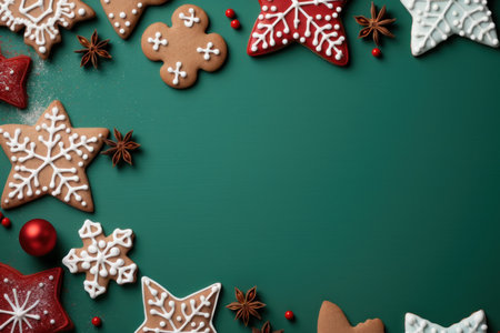 Heart-warming Festive green red dark Christmas. Bokeh winter. Generate AIの素材