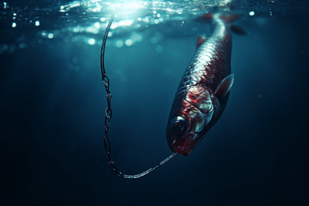 Fishing hook underwater. lake catch. Generate AIの素材