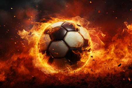 Glowing Soccer ball flame. Art score goal. Generate AIの素材