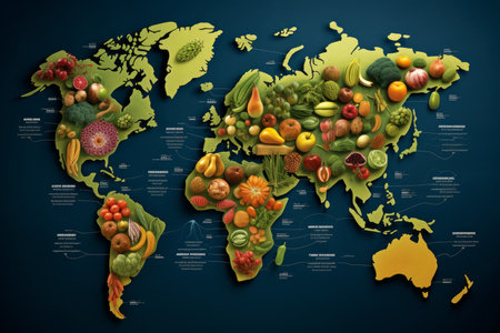 Graphical Food map fruits. Healthy organic natural. Generate AIの素材