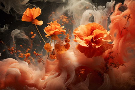 Realistic flower in smoke. wild nature. Generate AIの素材