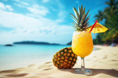 Tangy Pineapple cocktail. Fresh tropical drink. Generate AIの素材