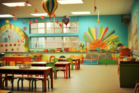 Educational Classroom preschool. Nursery interior toy. Generate AIの素材