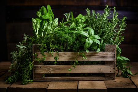 Earthy Crate aromatic herbs. Healthy plant. Generate AIの素材