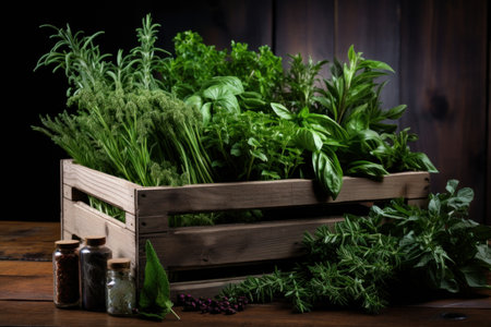 Fragrant Crate aromatic herbs. Healthy plant. Generate AIの素材