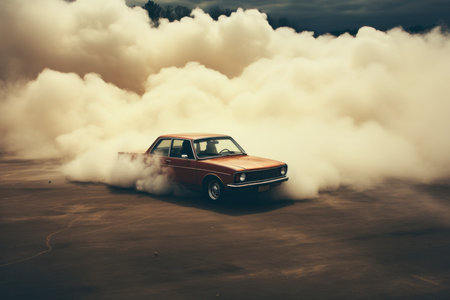 Billowing Car drifting smoke. Blure engine. Generate AIの素材