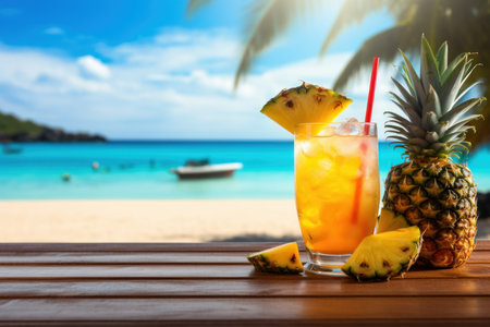 Pineapple cocktail. Fresh tropical drink. Generate AIの素材