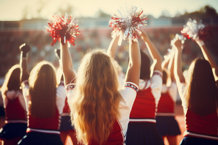 Enthusiastic Cheerleaders cheering game. Female school uniform. Generate AIの素材