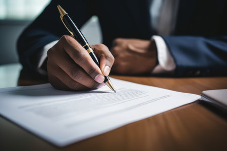 Binding Hand signing contract. Document signature. Generate AIの素材