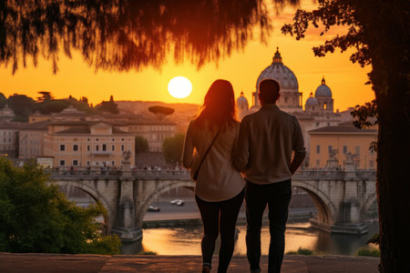 Tranquil Couple rome sunset. Love rome couple. Generate AIの素材