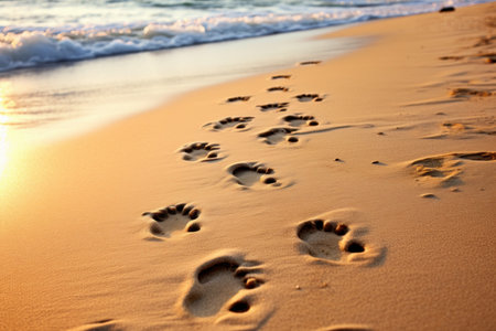 Sandy Dog beach footprints. Travel top holiday. Generate AIの素材