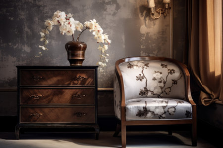 Cozy Chair decor living room. Floor living table. Generate AIの素材