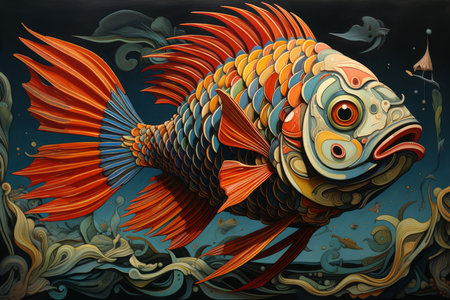 Terrifying Underwater sea monster fish. Huge giant. Generate AIの素材