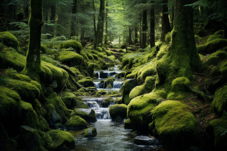 Untouched Forest moss nature. Fresh grass. Generate Aiの素材