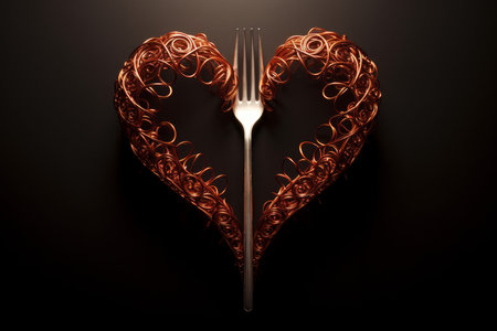 Festive Forks heart valentine dish. Plate gift. Generate Aiの素材