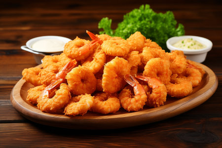 Appetizing Fried shrimp breaded. Fish food. Generate Aiの素材
