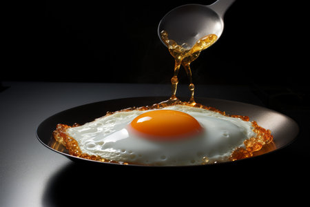 Golden Fried egg. Food lunch cooked. Generate Aiの素材