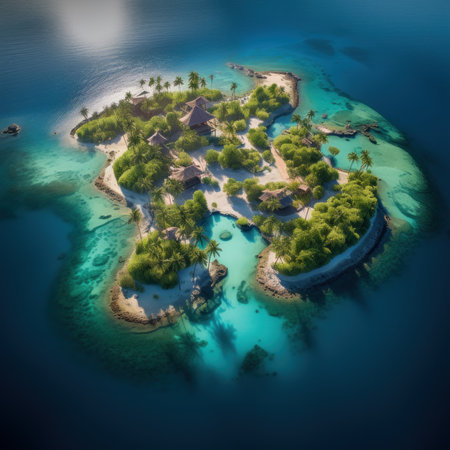 Lush tropical island. Palm water tropic. Generate Aiの素材