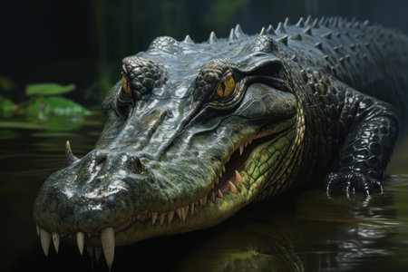 Aquatic alligator head. Tropical reptile wild. Generate Aiの素材