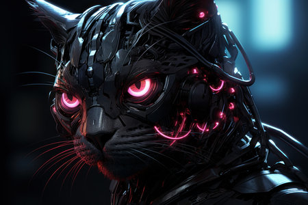 Dystopian Cyberpunk cat. Kitty pet home. Generate Aiの素材