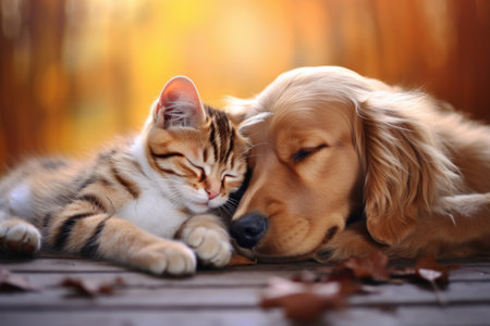 Cuddly Cat dog sleeping. Home cute sleep. Generate Aiの素材