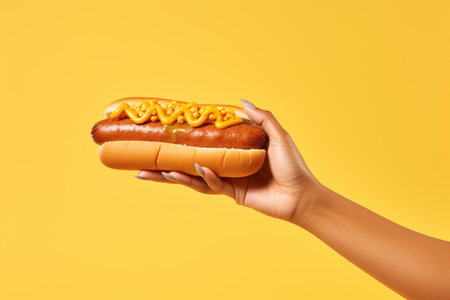 Casual Hand take hotdog. Sausage food. Generate Aiの素材