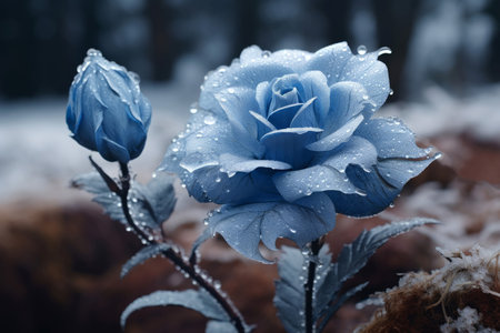 Icy Frozen blue flower. Macro nature. Generate Aiの素材