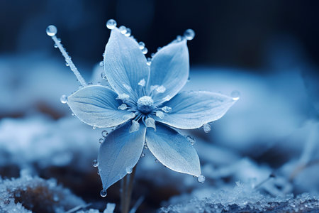 Delicate Frozen blue flower. Macro nature. Generate Aiの素材