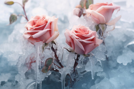 Frozen ice flowers. Winter art. Generate Aiの素材