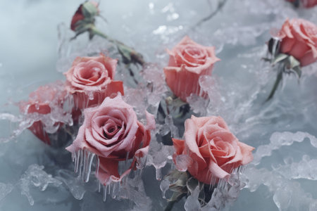 Chilled Frozen ice flowers. Winter art. Generate Aiの素材