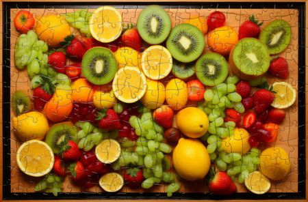 Colorful Fruit puzzle form. Small slice. Generate Aiの素材