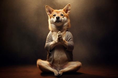 Entertaining Funny yoga dog. Calm pose meditate. Generate Aiの素材
