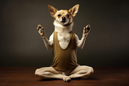 Funny yoga dog. Calm pose meditate. Generate Aiの素材