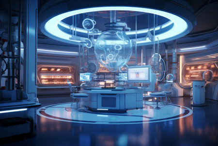 Innovative Futuristic lab in light. Science future. Generate Aiの素材