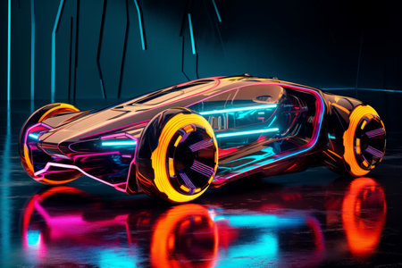 Advanced Neon electric car. Energy technology. Generate Aiの素材